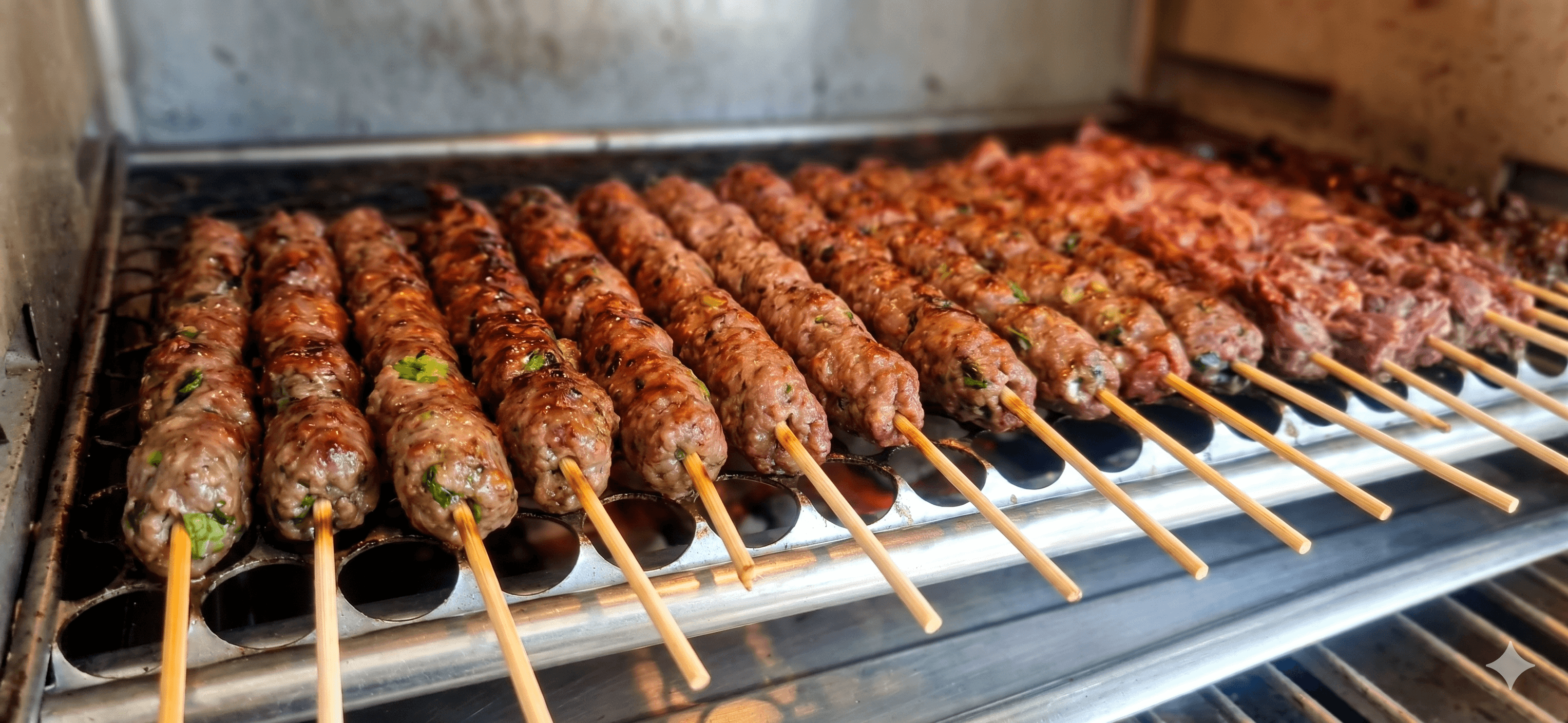 Espetinhos crus prontos para assar em evento